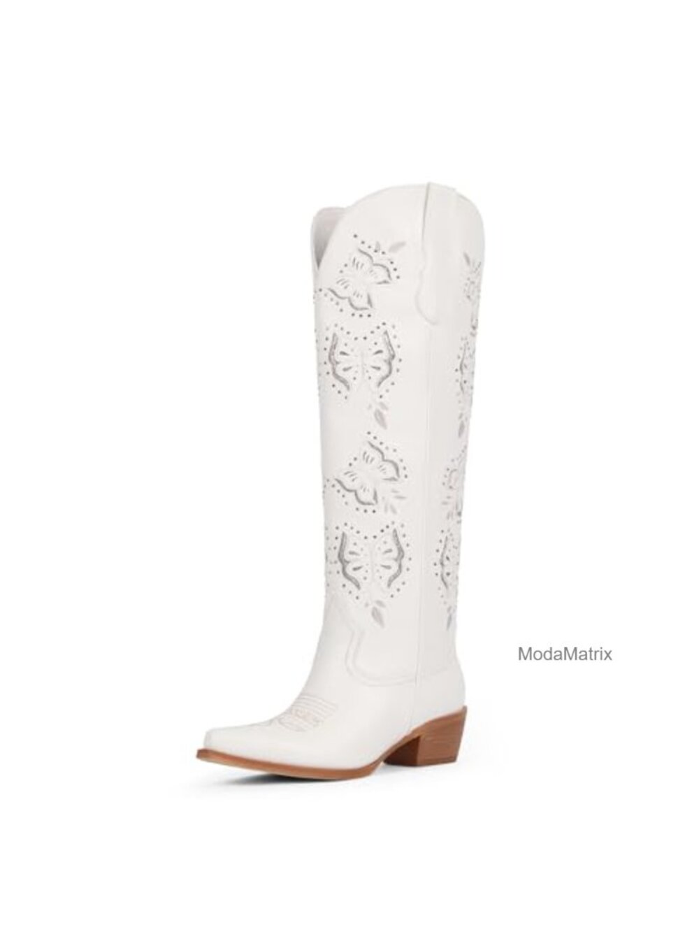 Rhinestone Butterfly Embroidered Cowboy Boots Knee High Chunky Heel Western